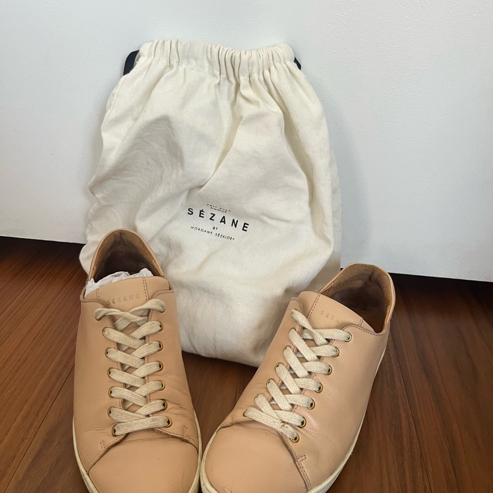 Sézane Beige/Pink Leather Sneakers